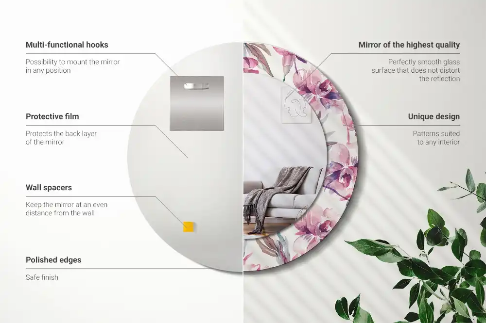 Round decorative mirror Peonies flowers