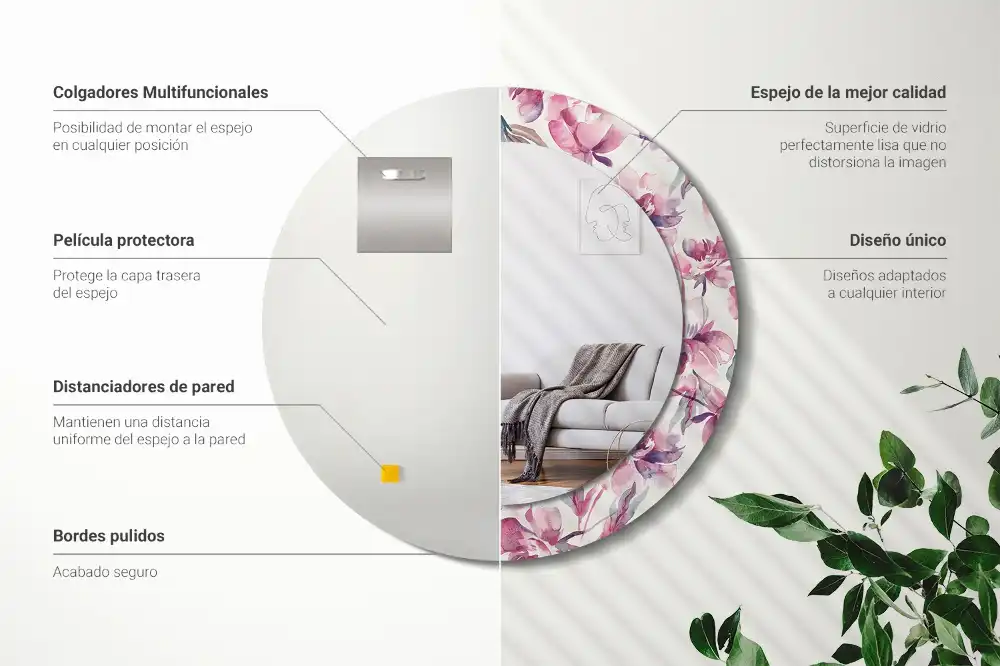 Round decorative mirror Peonies flowers