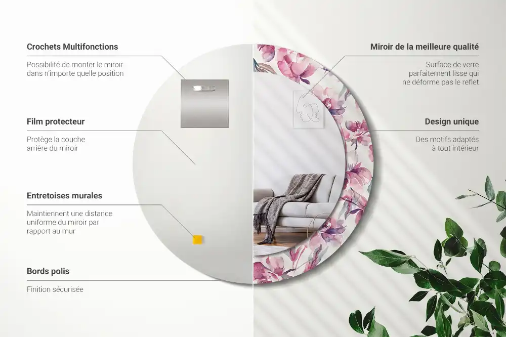 Round decorative mirror Peonies flowers