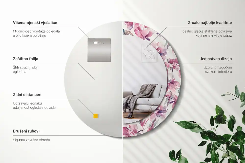 Round decorative mirror Peonies flowers