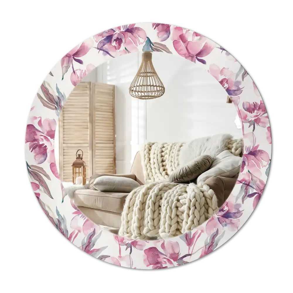 Round decorative mirror Peonies flowers