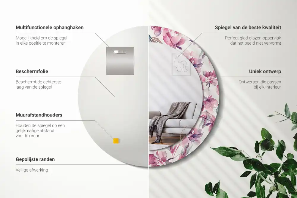 Round decorative mirror Peonies flowers