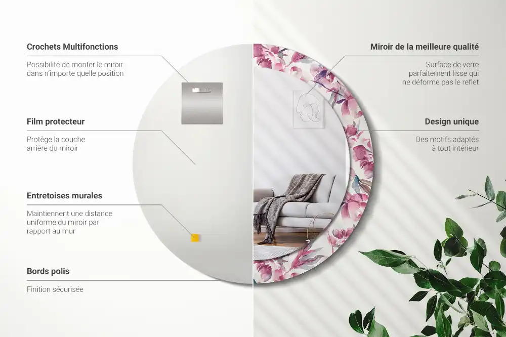 Round decorative mirror Peonies flowers