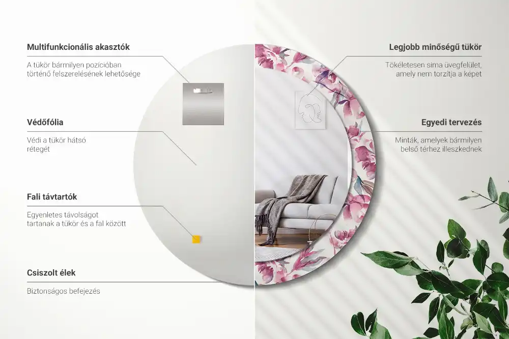 Round decorative mirror Peonies flowers