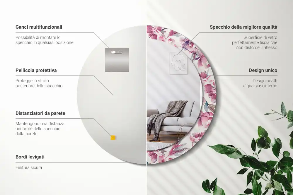 Round decorative mirror Peonies flowers