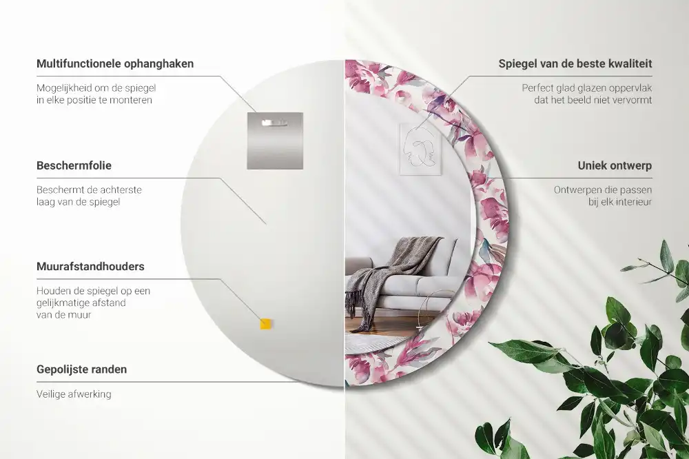 Round decorative mirror Peonies flowers