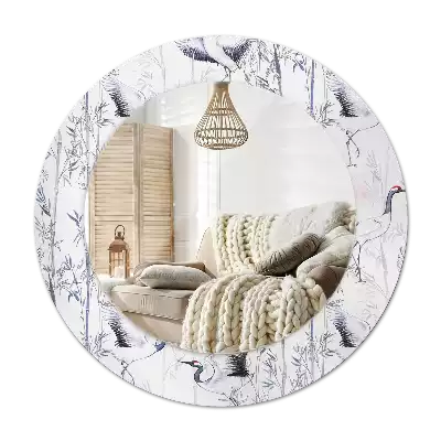 Round mirror frame with print Crane birds