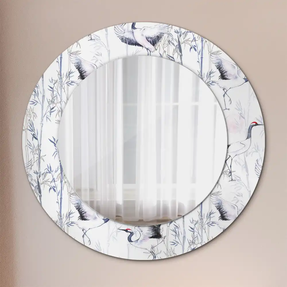 Round mirror frame with print Crane birds