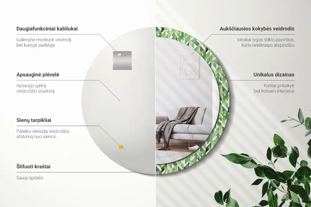 Round decorative mirror Herringbone