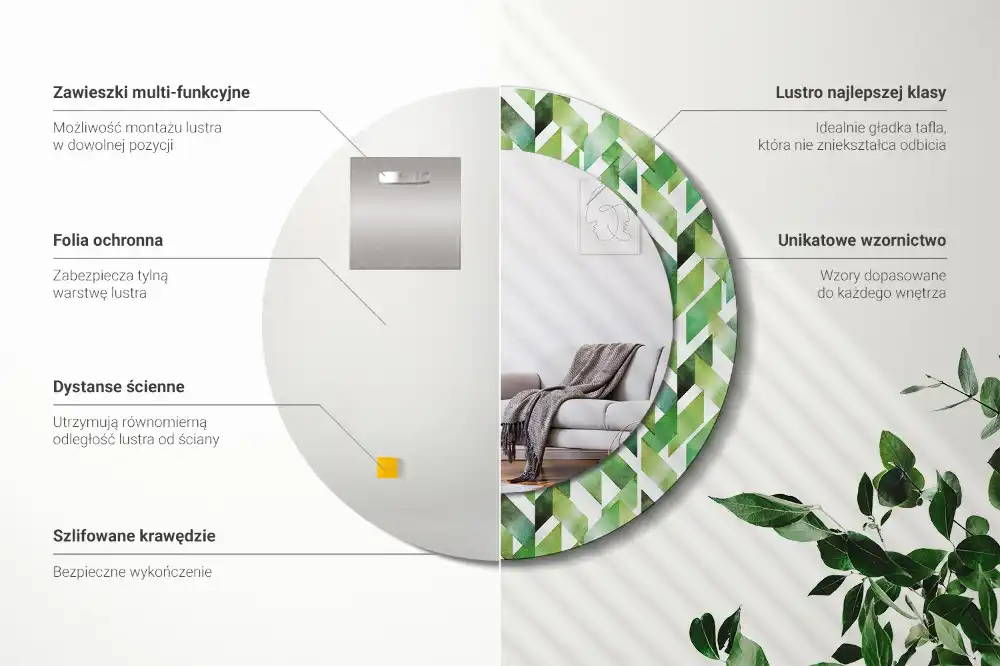 Round decorative mirror Herringbone