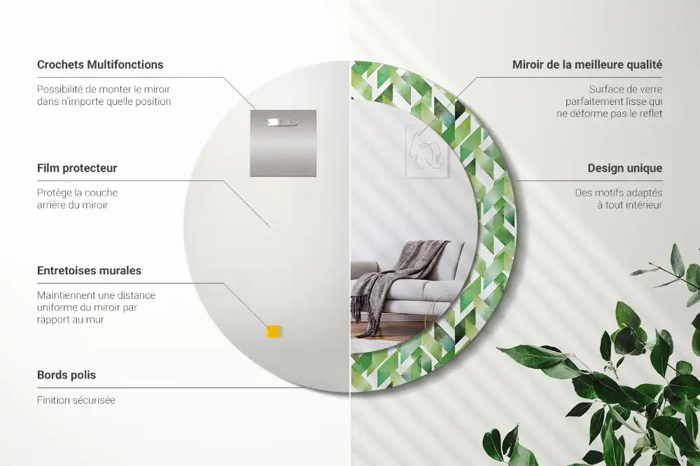 Round decorative mirror Herringbone