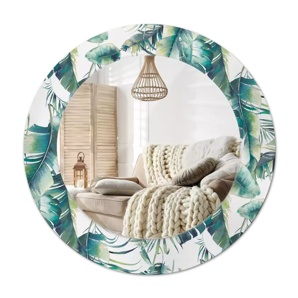 Round mirror frame with print Leaves