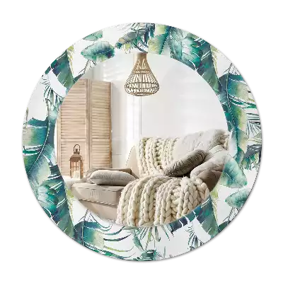 Round mirror frame with print Leaves