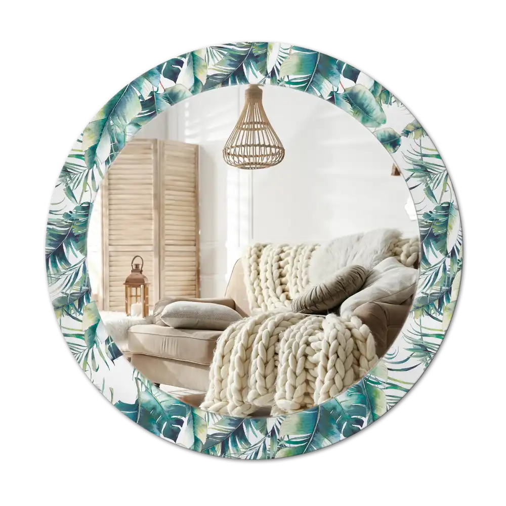 Round mirror frame with print Leaves
