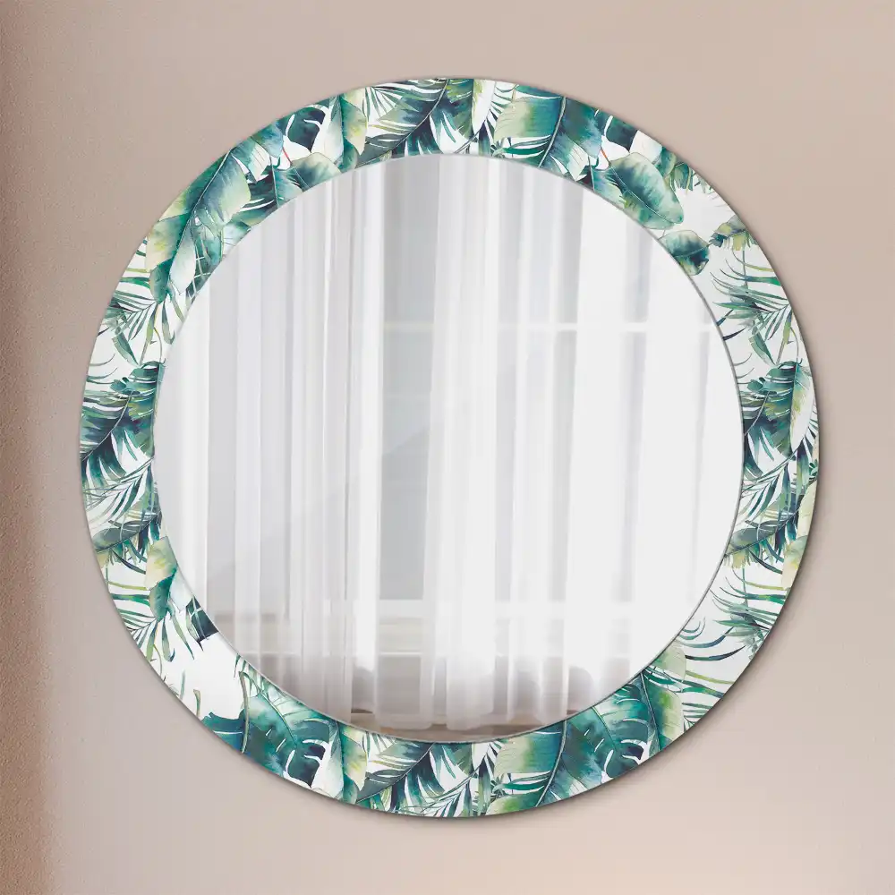 Round mirror frame with print Leaves