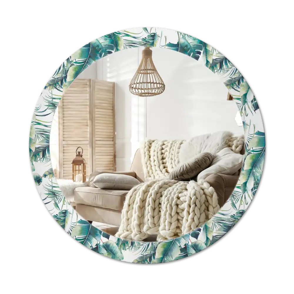 Round mirror frame with print Leaves
