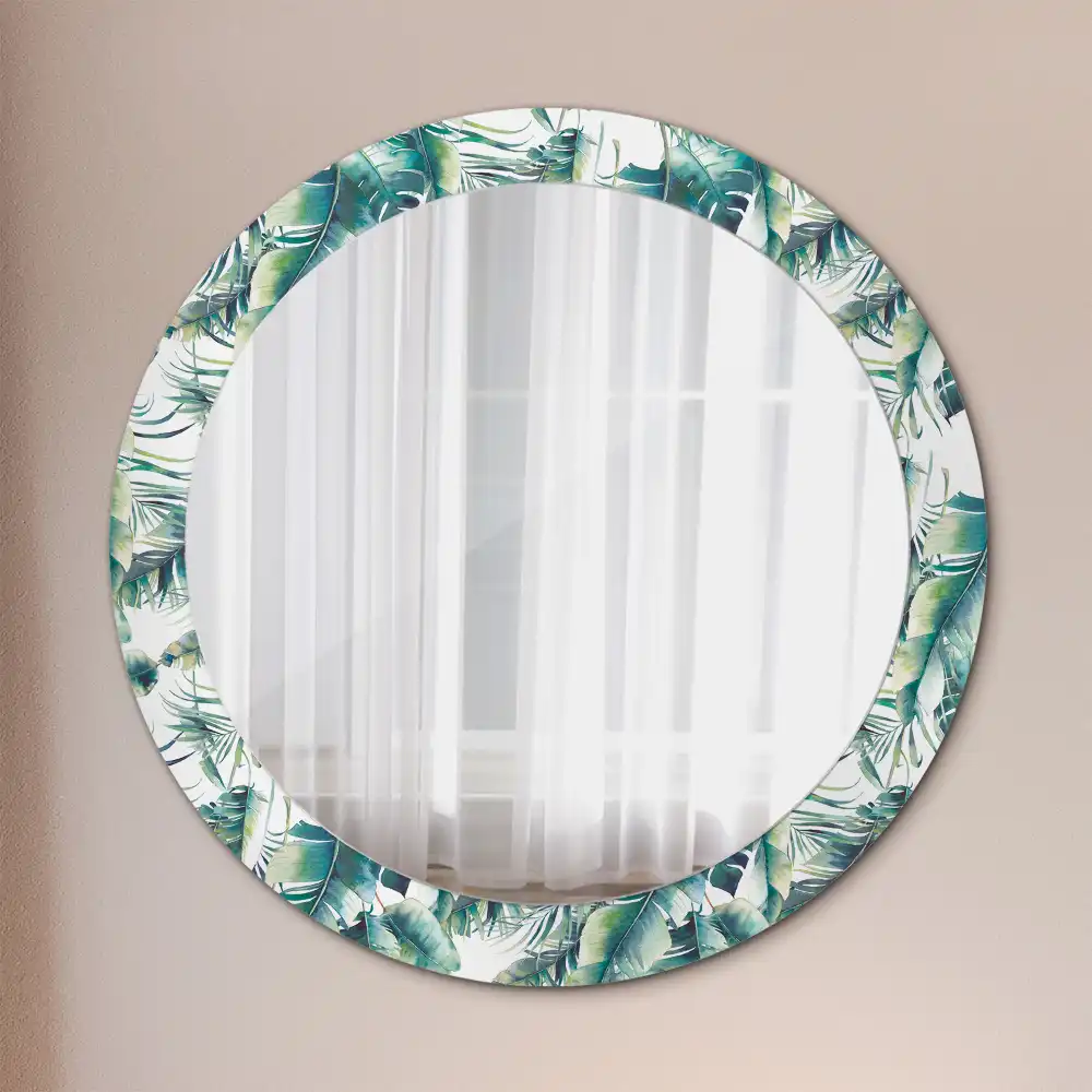 Round mirror frame with print Leaves