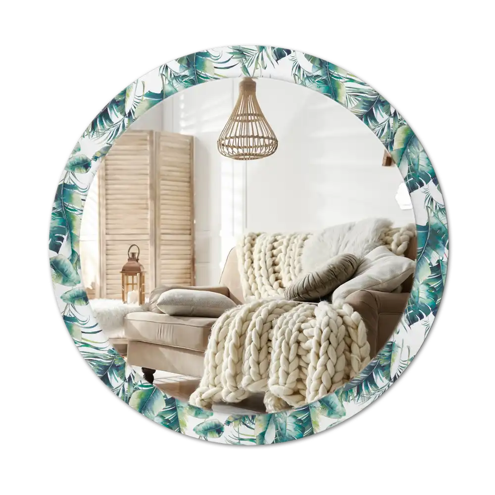 Round mirror frame with print Leaves
