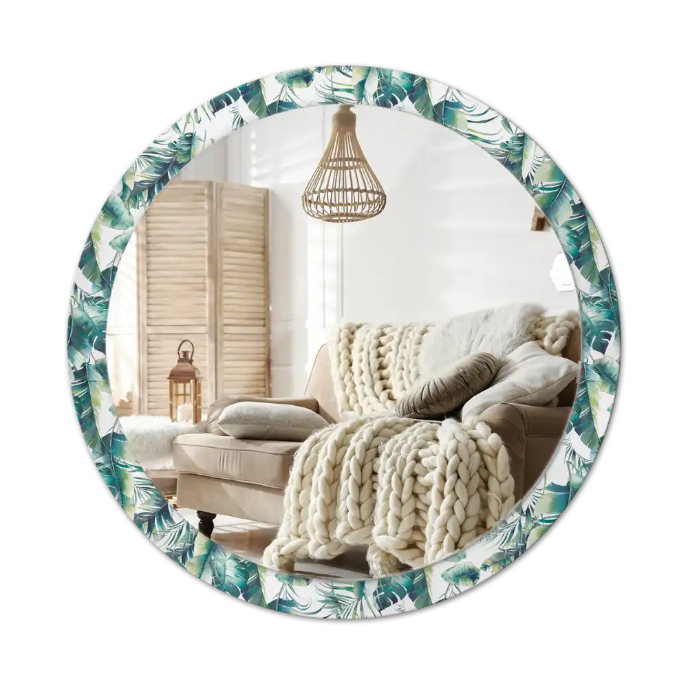 Round mirror frame with print Leaves