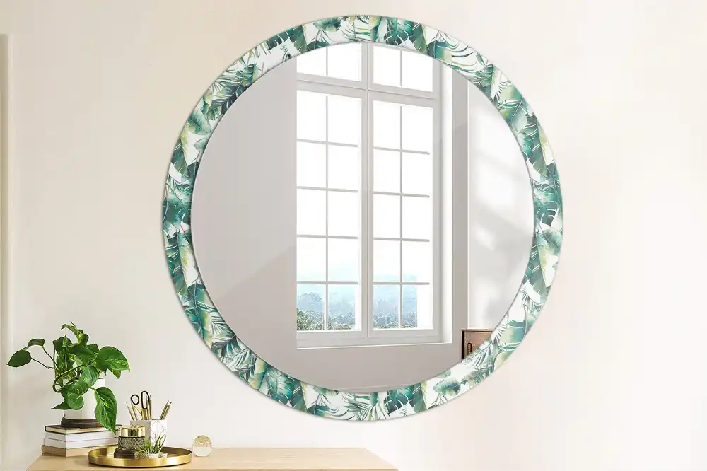Round mirror frame with print Leaves