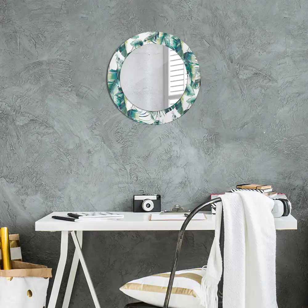 Round mirror frame with print Leaves