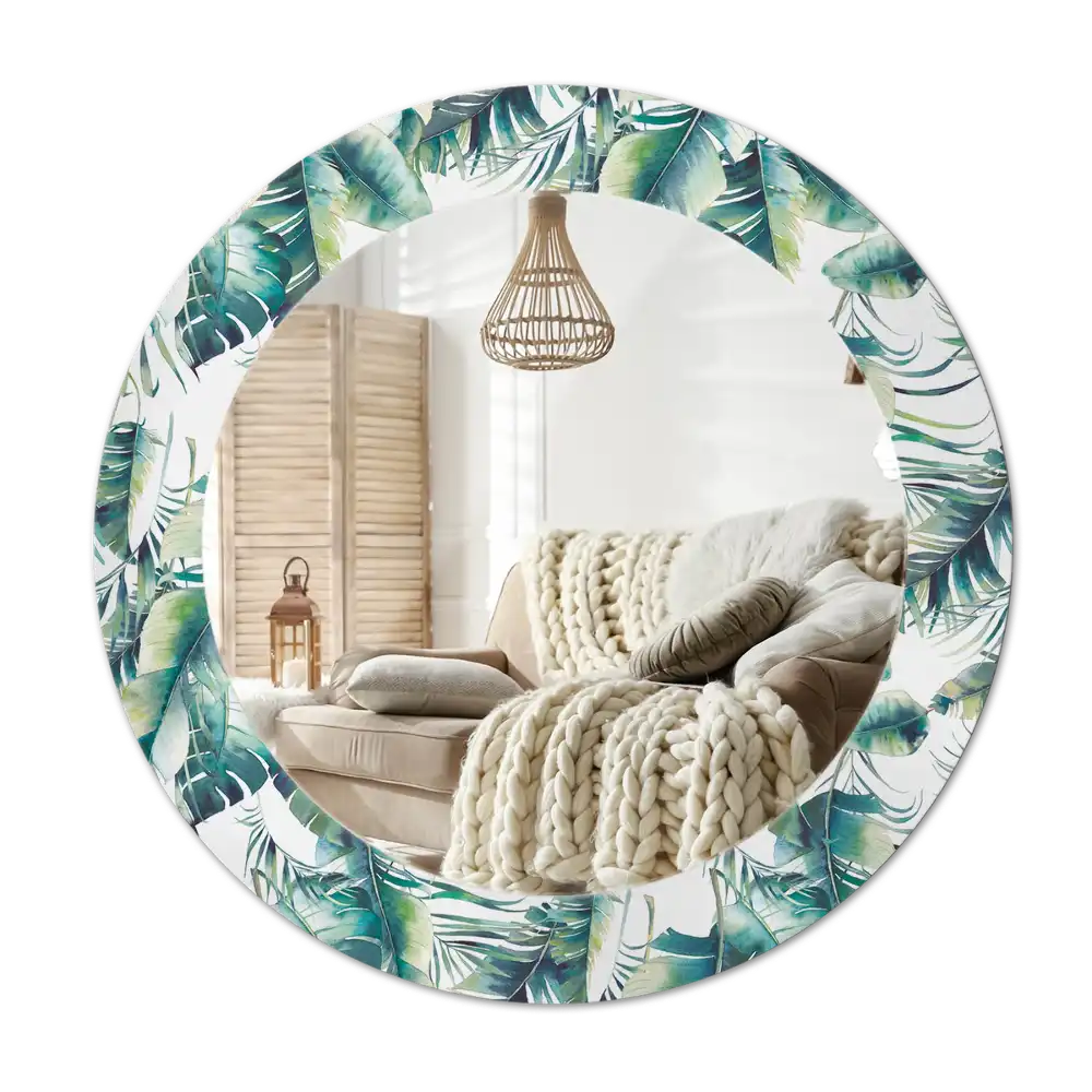 Round mirror frame with print Leaves