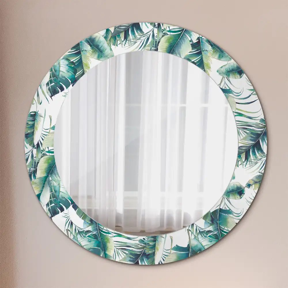 Round mirror frame with print Leaves