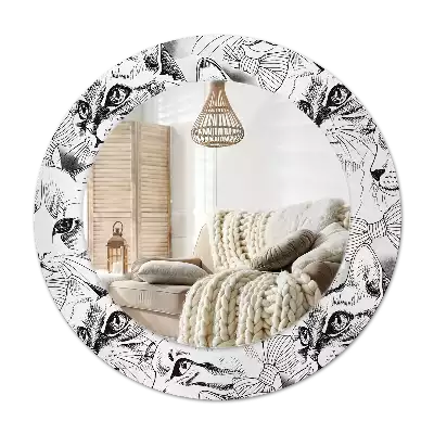 Round printed mirror Cats