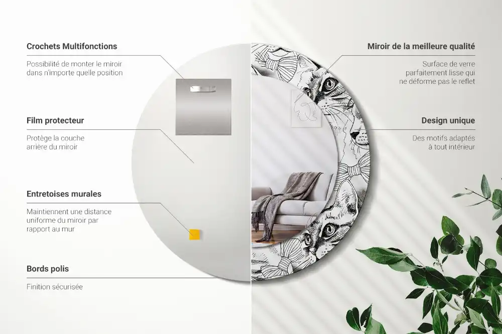 Round printed mirror Cats