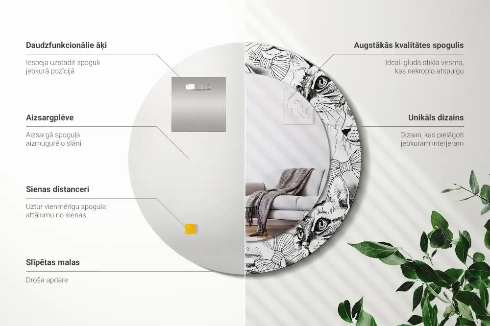 Round printed mirror Cats