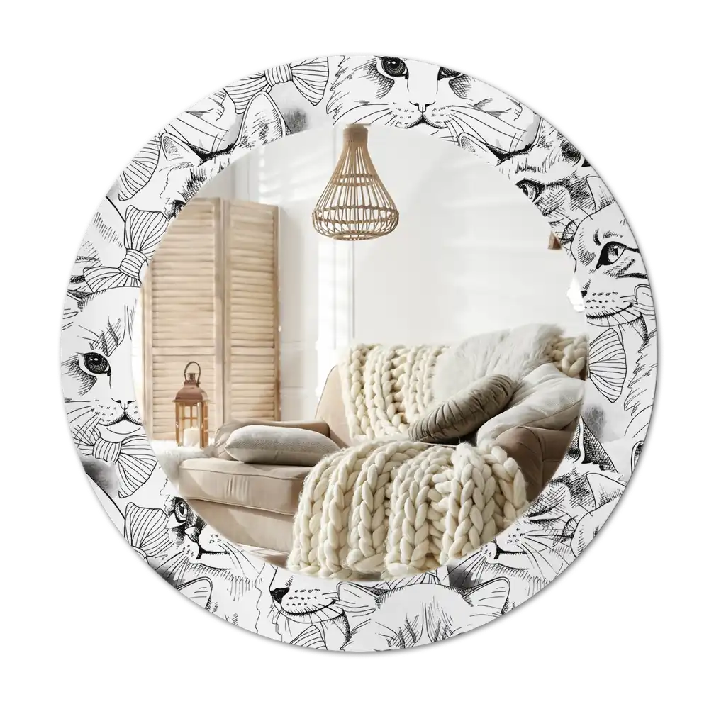Round printed mirror Cats
