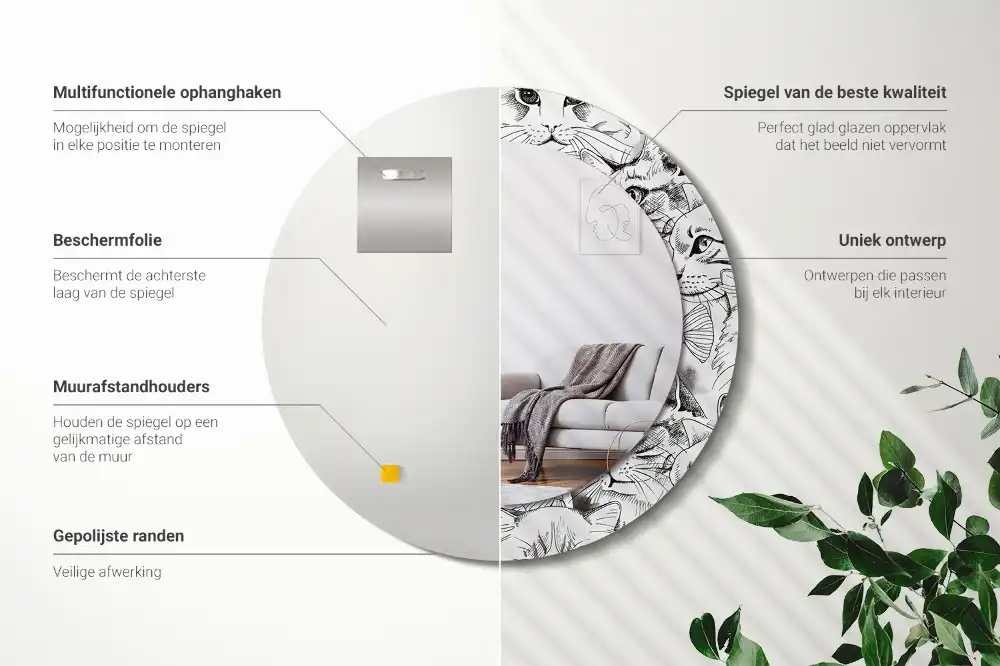 Round printed mirror Cats