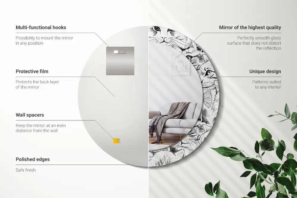 Round printed mirror Cats