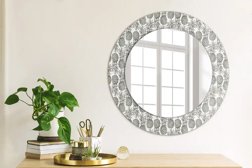 Round mirror frame with print Pineapples