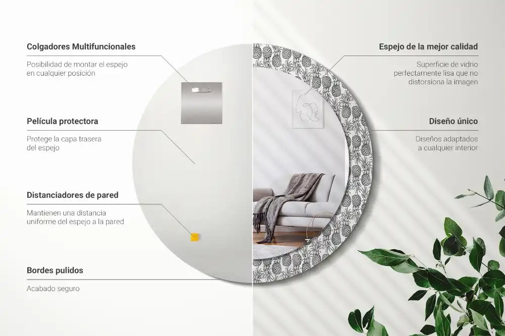 Round mirror frame with print Pineapples