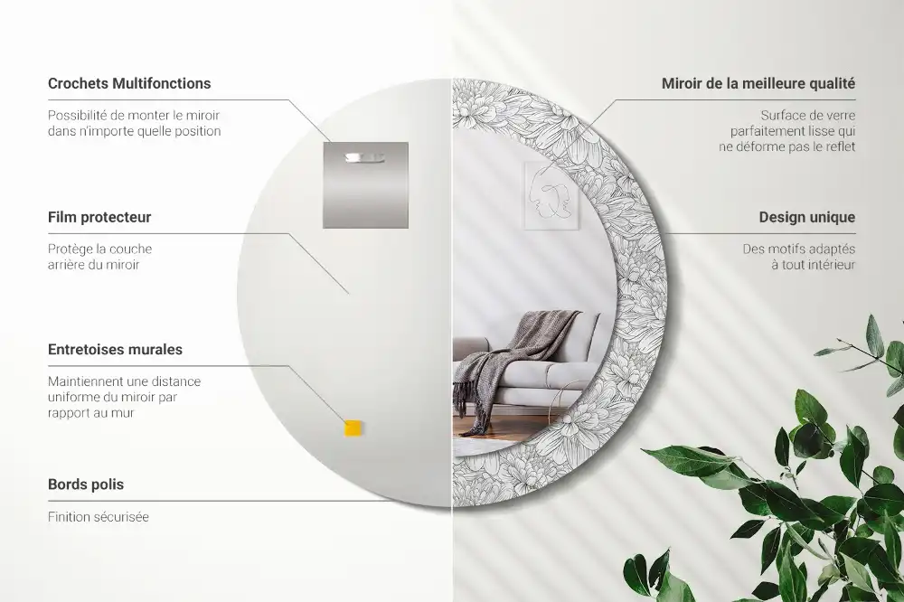 Round decorative mirror Lotus flowers