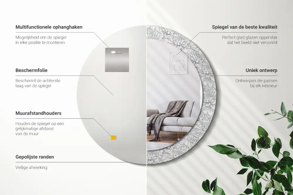 Round decorative mirror Lotus flowers