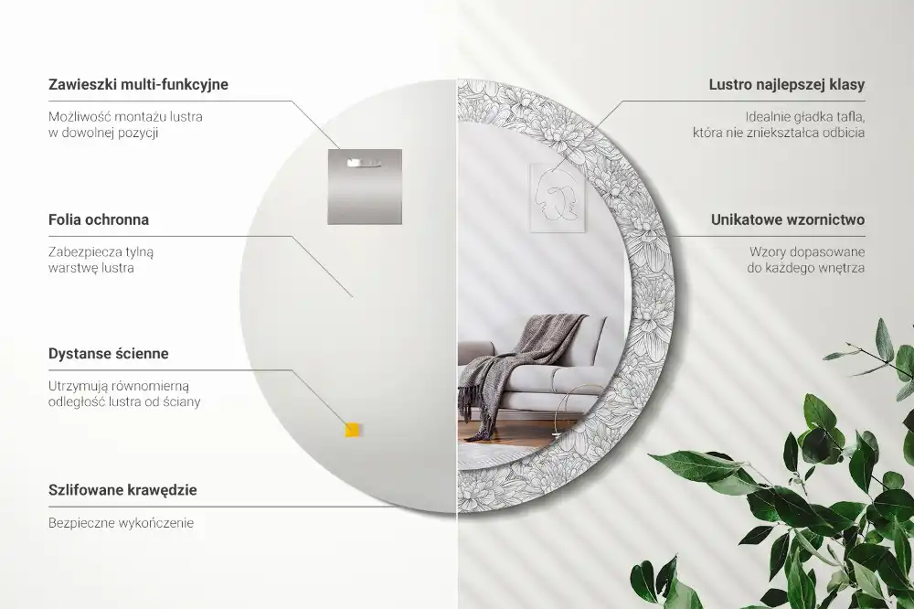 Round decorative mirror Lotus flowers