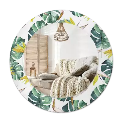 Round wall mirror decor Tropical leaves