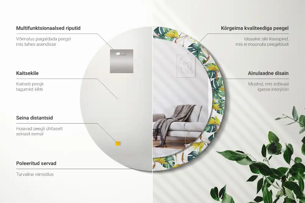 Round wall mirror decor Tropical leaves