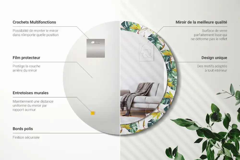 Round wall mirror decor Tropical leaves