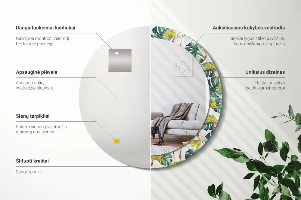 Round wall mirror decor Tropical leaves