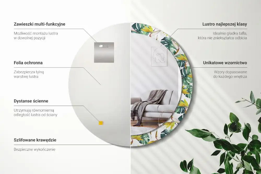 Round wall mirror decor Tropical leaves