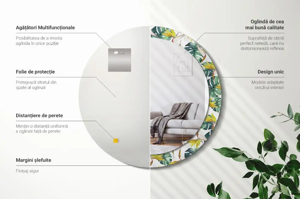 Round wall mirror decor Tropical leaves