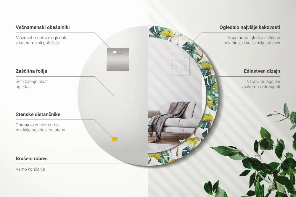 Round wall mirror decor Tropical leaves