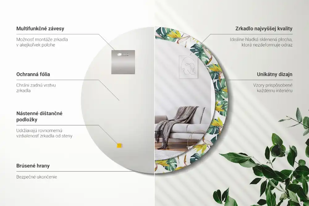 Round wall mirror decor Tropical leaves