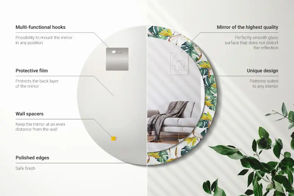 Round wall mirror decor Tropical leaves