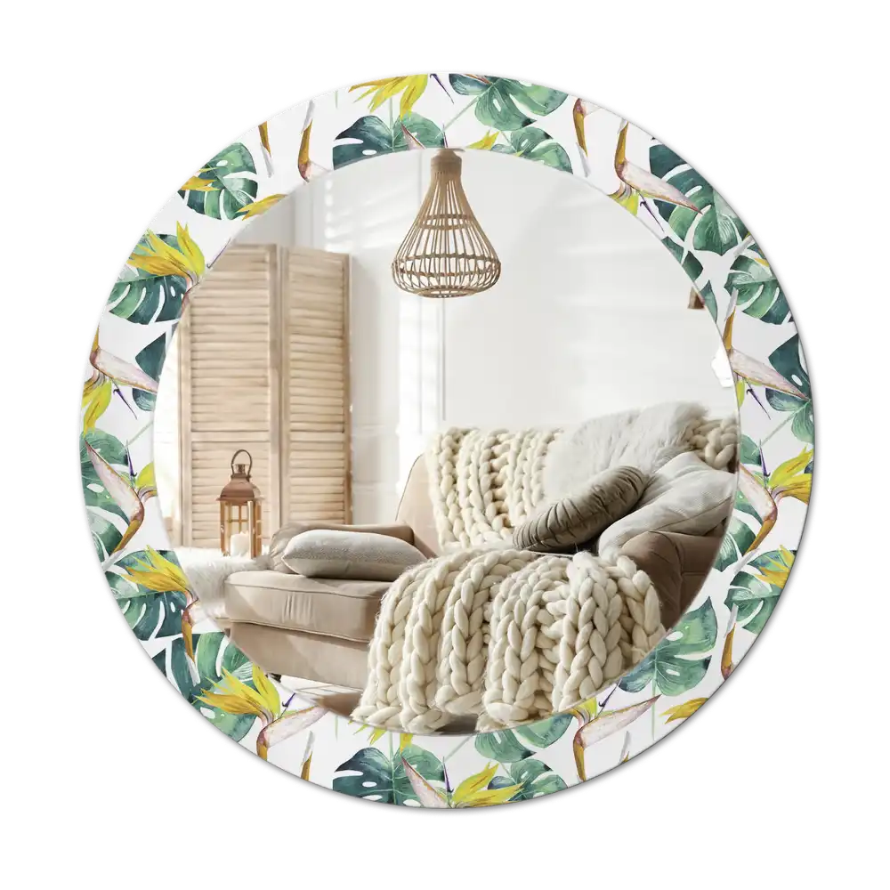 Round wall mirror decor Tropical leaves