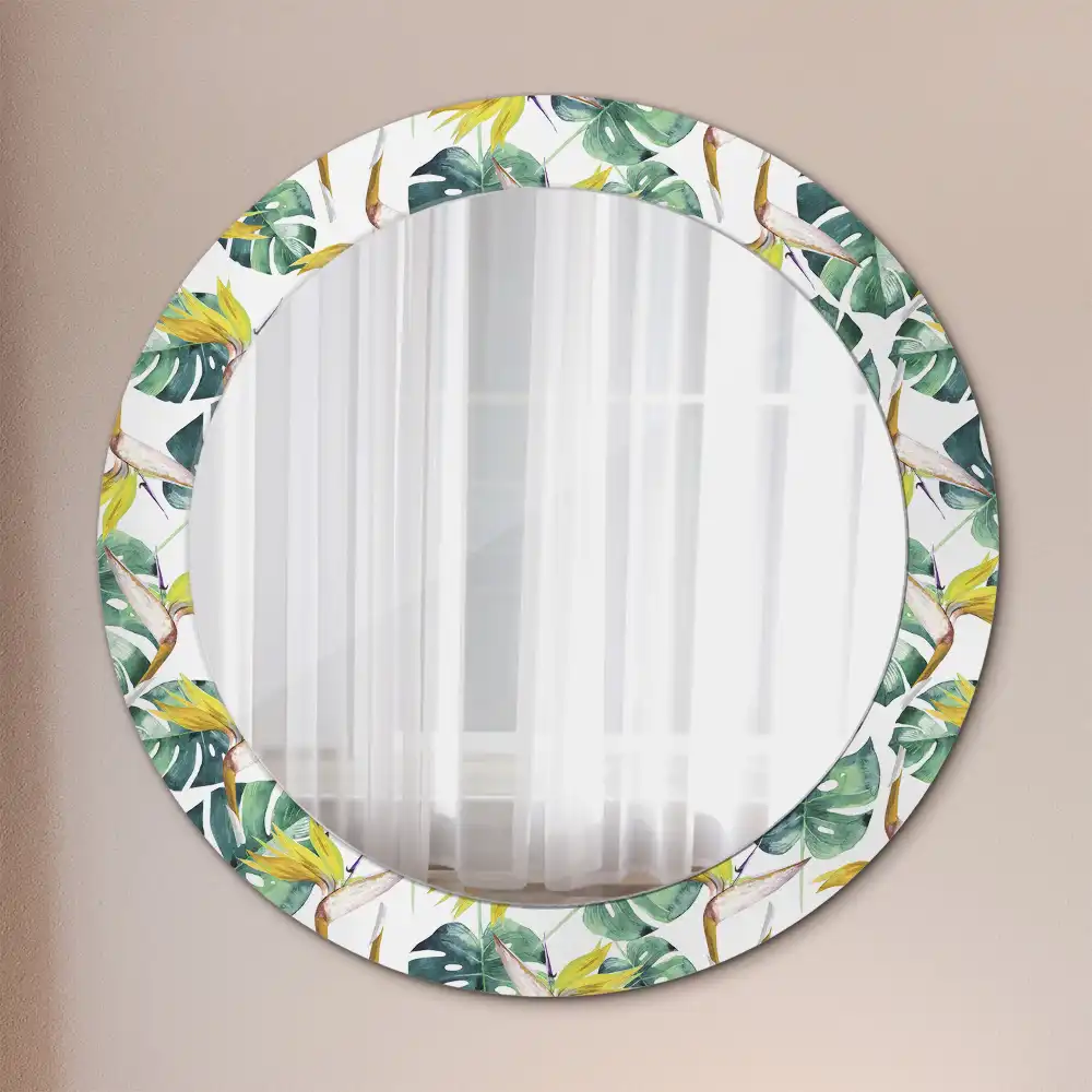 Round wall mirror decor Tropical leaves