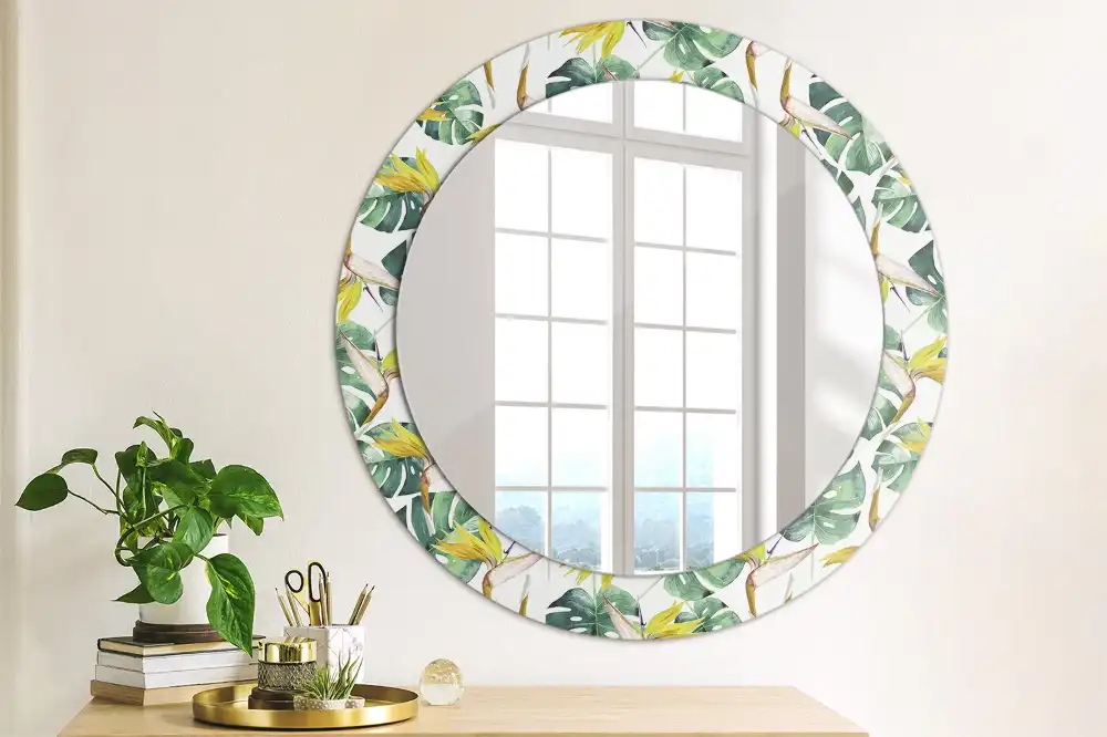 Round wall mirror decor Tropical leaves